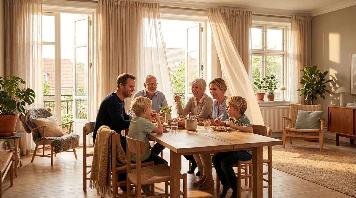 Familie nyder sundt indeklima efter ventilation — renovering i Aabenraa