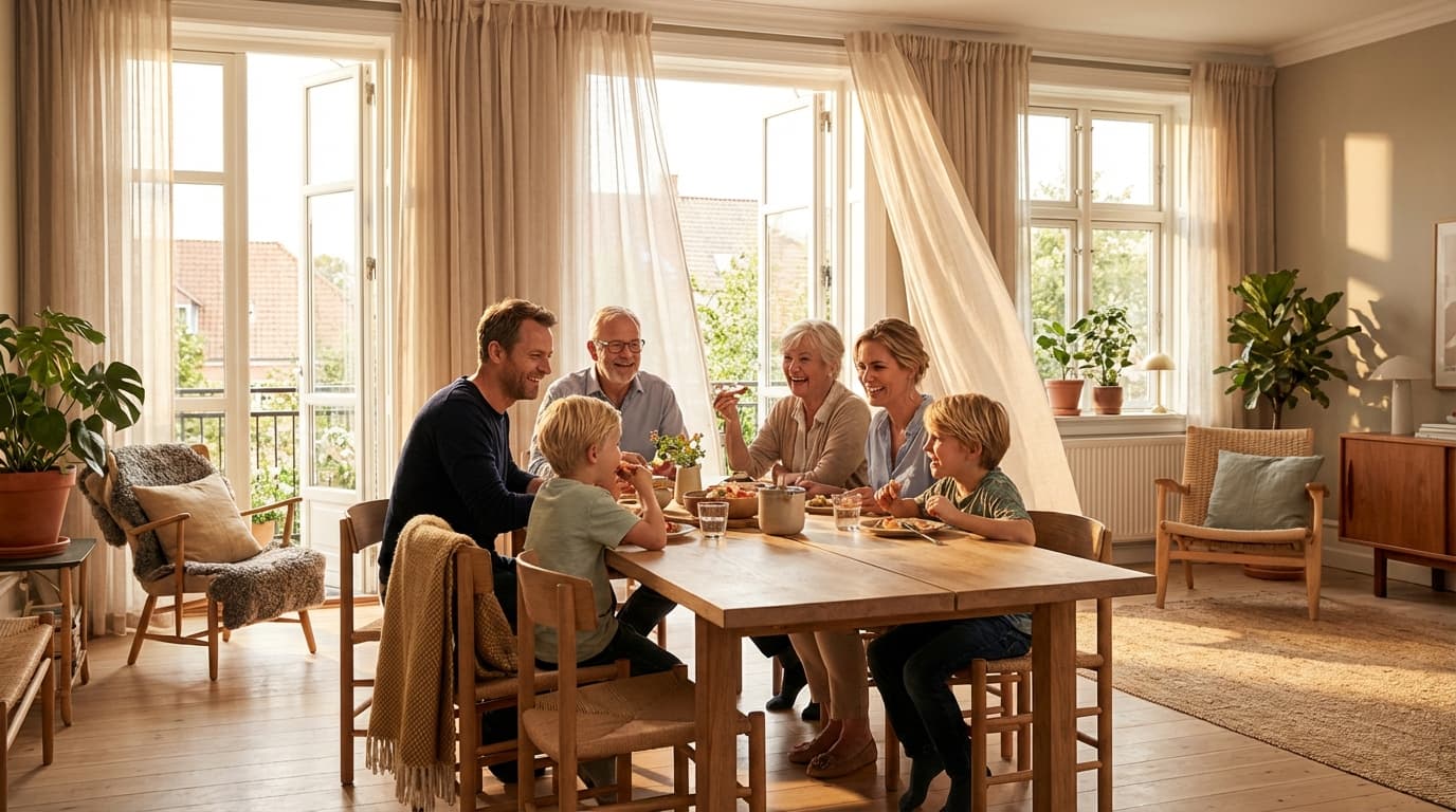 Glad familie i velventileret hjem med frisk luft — Bramsnæs
