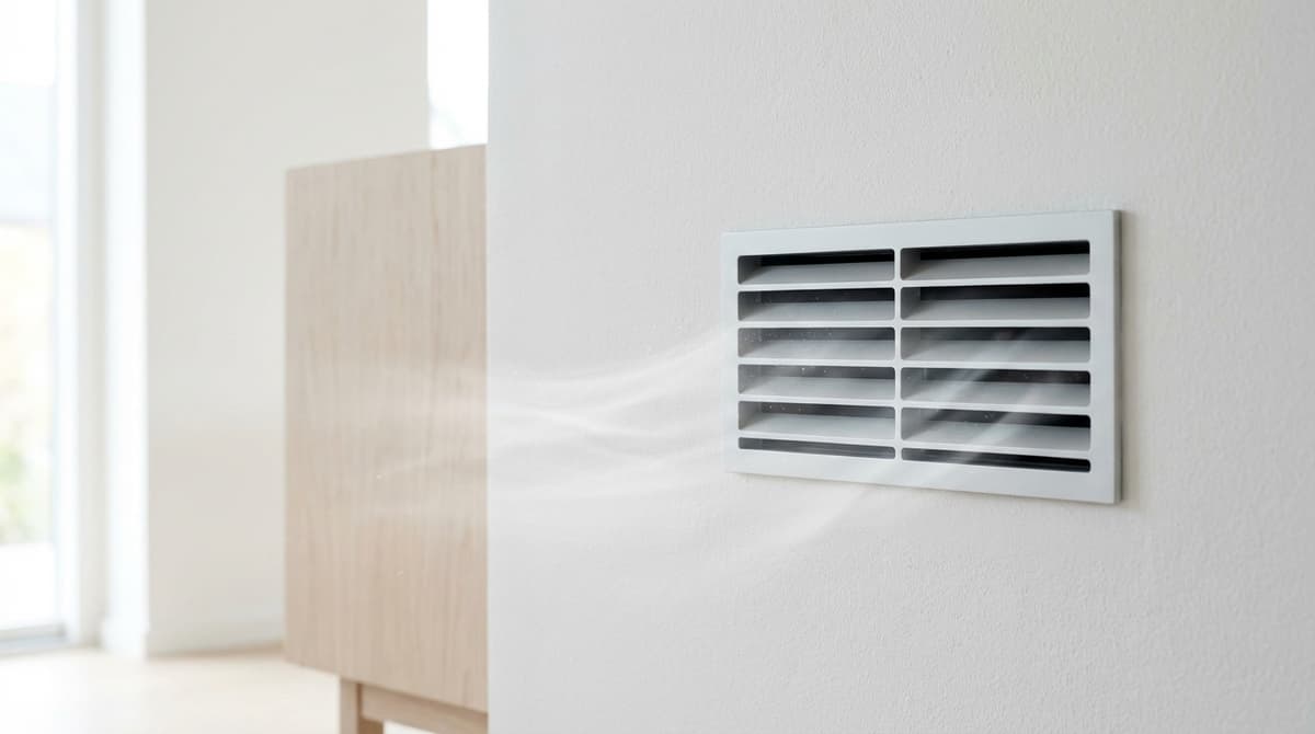 Frisk luft strømmer gennem ventilationsrist — renovering i Odense